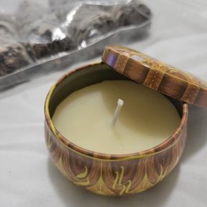1 sandalwood scented beeswax candle with 5 white sage smudging sticks
